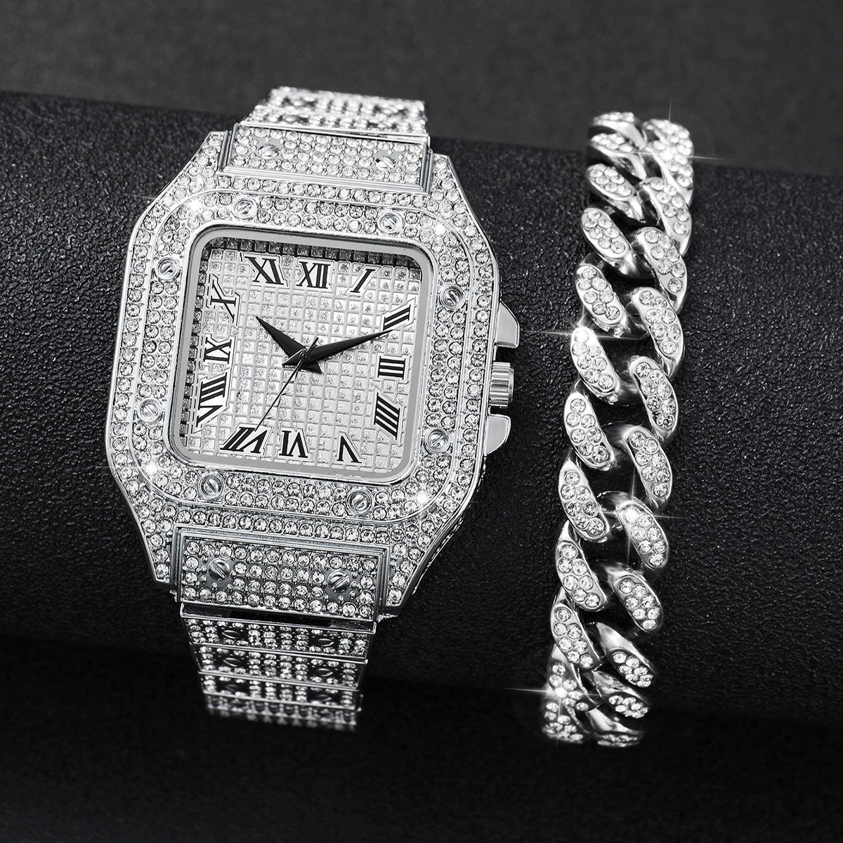 2PCS Iced Out Square Watch & C - Mystery Jewelry Jar Watches avis et prix