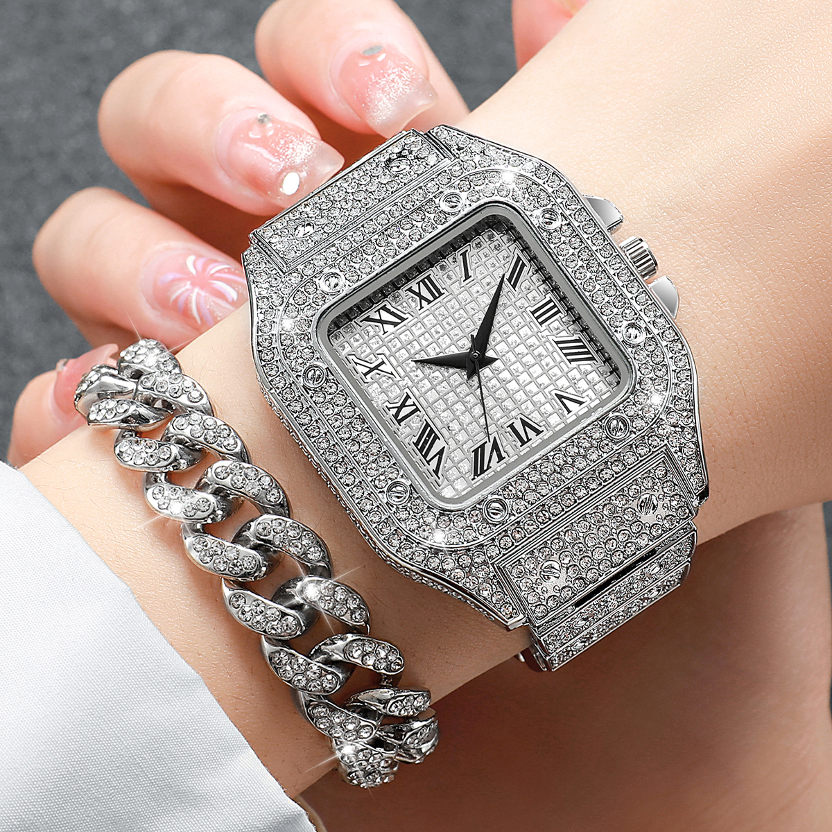 2PCS Iced Out Square Watch & C - Mystery Jewelry Jar Watches avis et prix