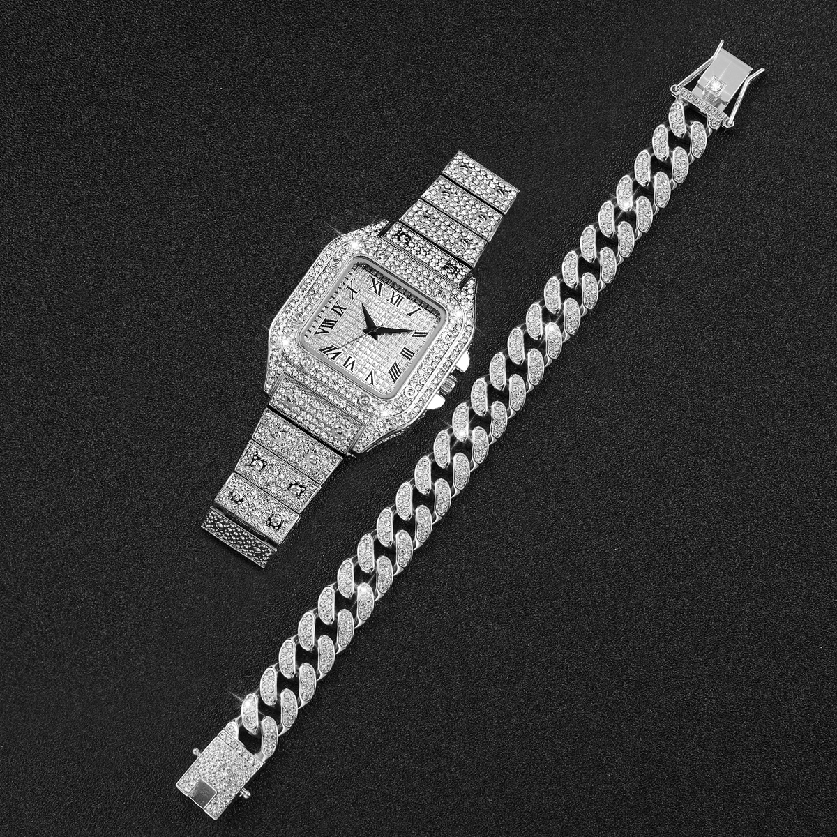 2PCS Iced Out Square Watch & C - Mystery Jewelry Jar Watches avis et prix