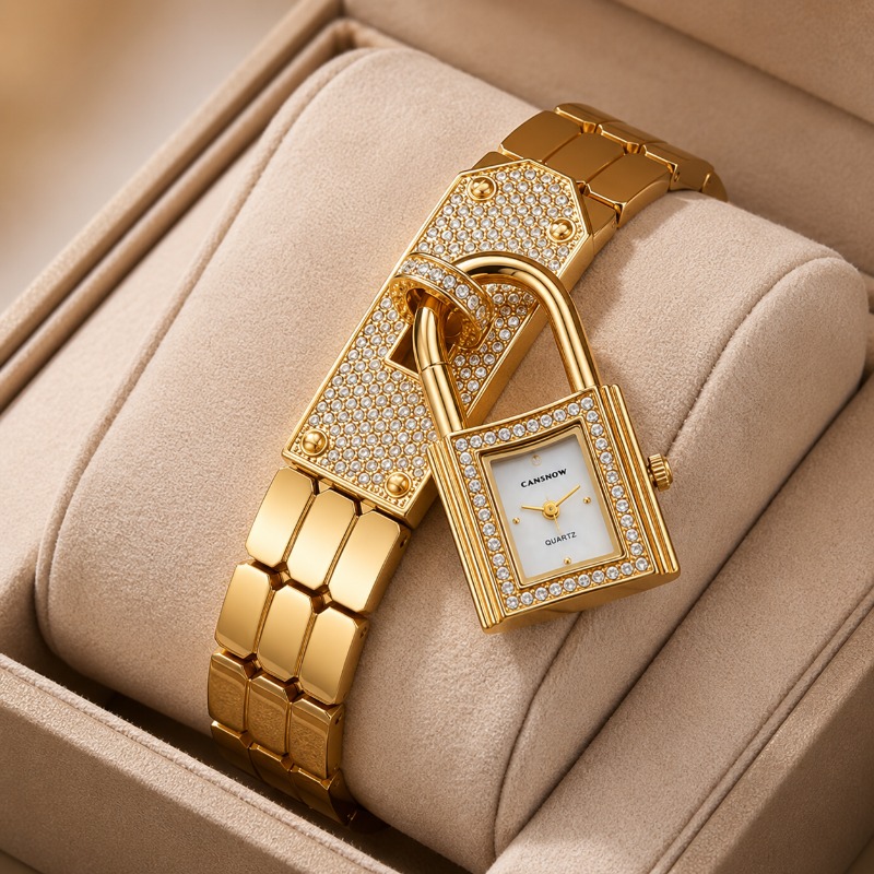 Gold Lock-Shaped Women's Watch - Mystery Jewelry Jar Watches avis et prix