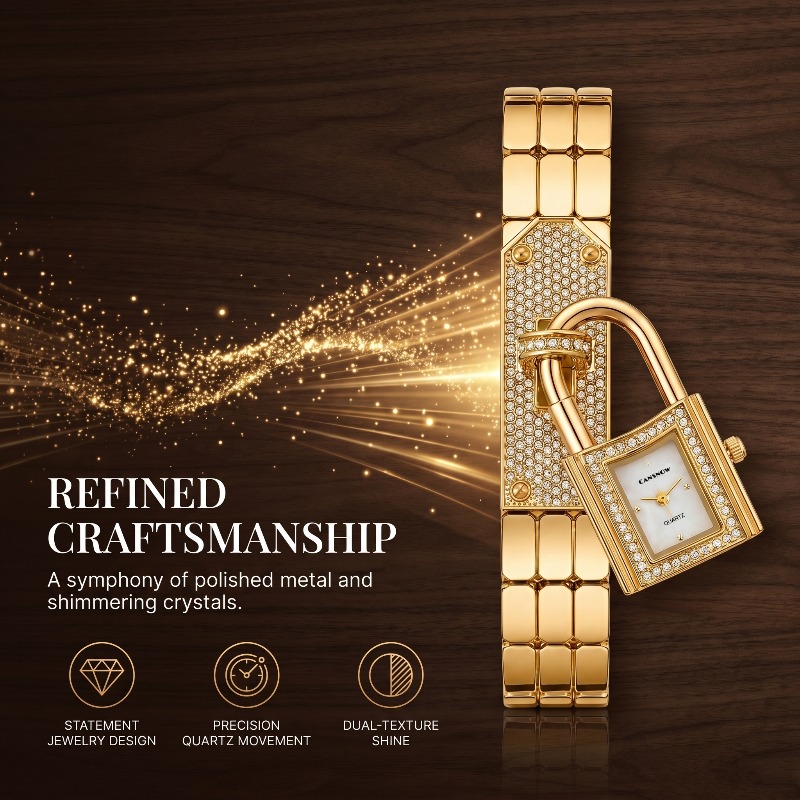 Gold Lock-Shaped Women's Watch - Mystery Jewelry Jar Watches avis et prix