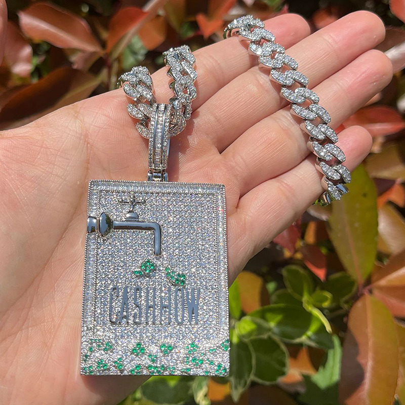 Hip Hop 3A+ CZ Stone Paved Bli - Mens Dog Tag Necklace avis et prix