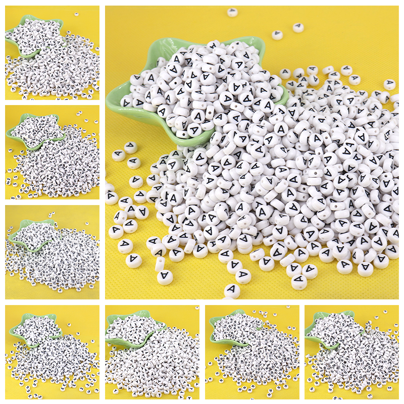 100pcs 7x4mm White Round A-Z A - Jewelry Quotes avis et prix