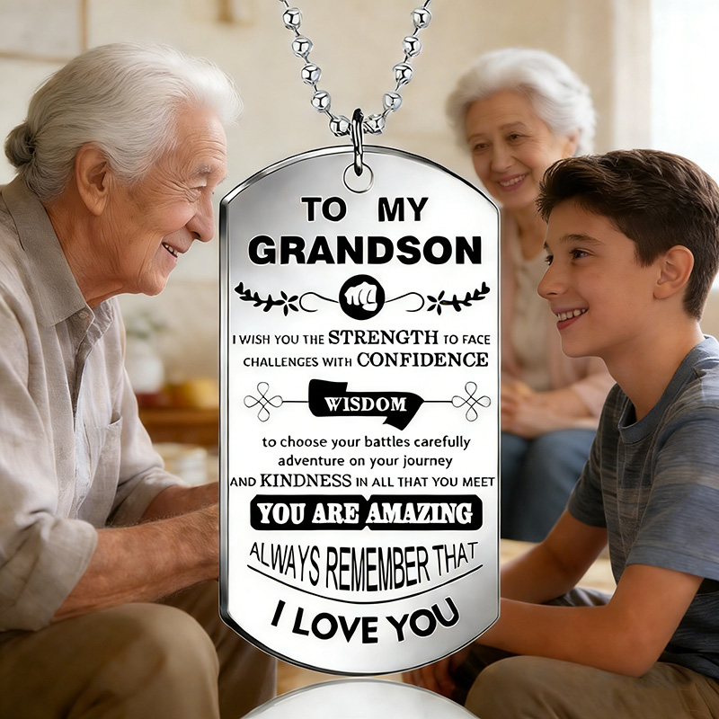 To My Grandson Inspirational N - Mens Dog Tag Necklace avis et prix