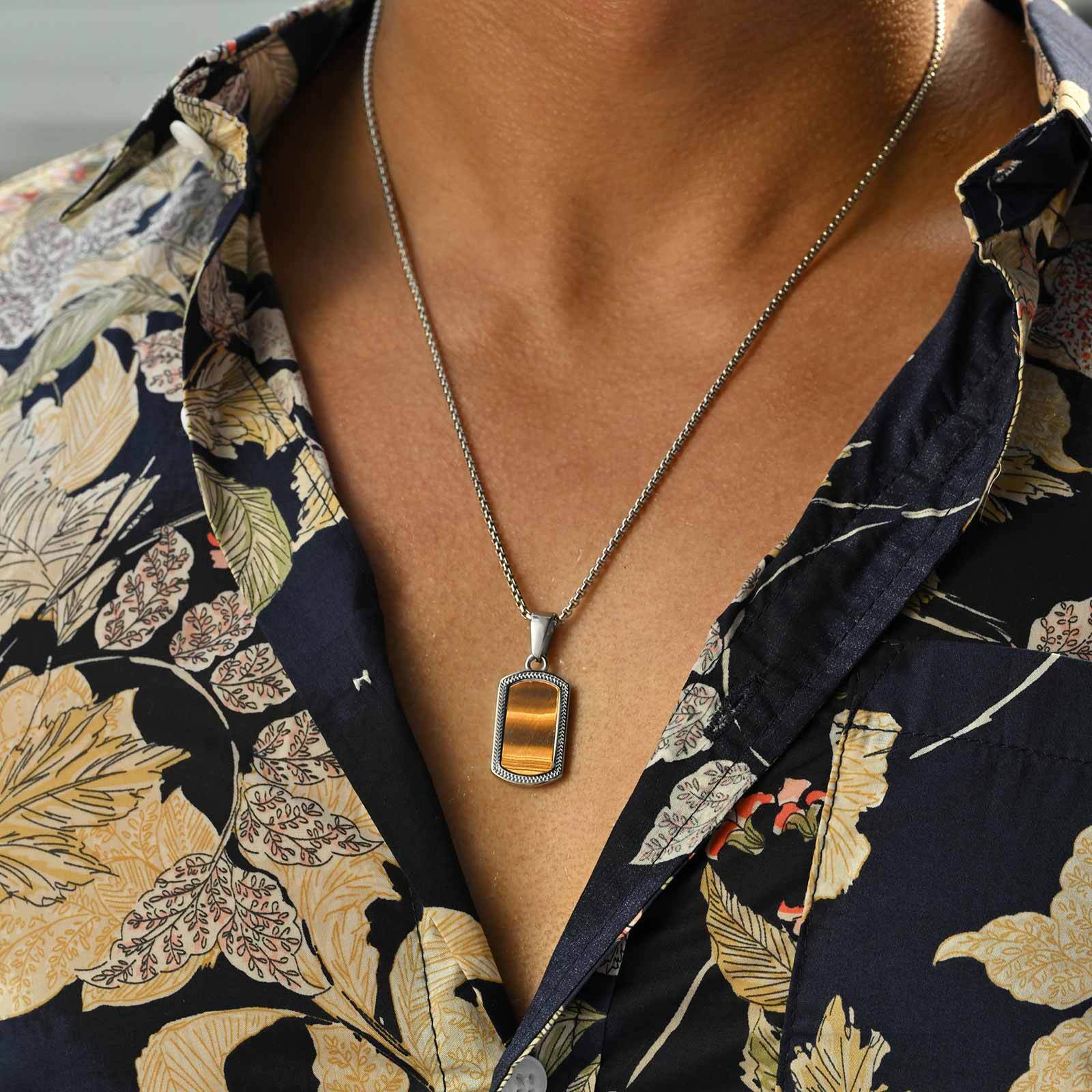 Vnox Stainless Steel Tiger Eye - Mens Dog Tag Necklace avis et prix