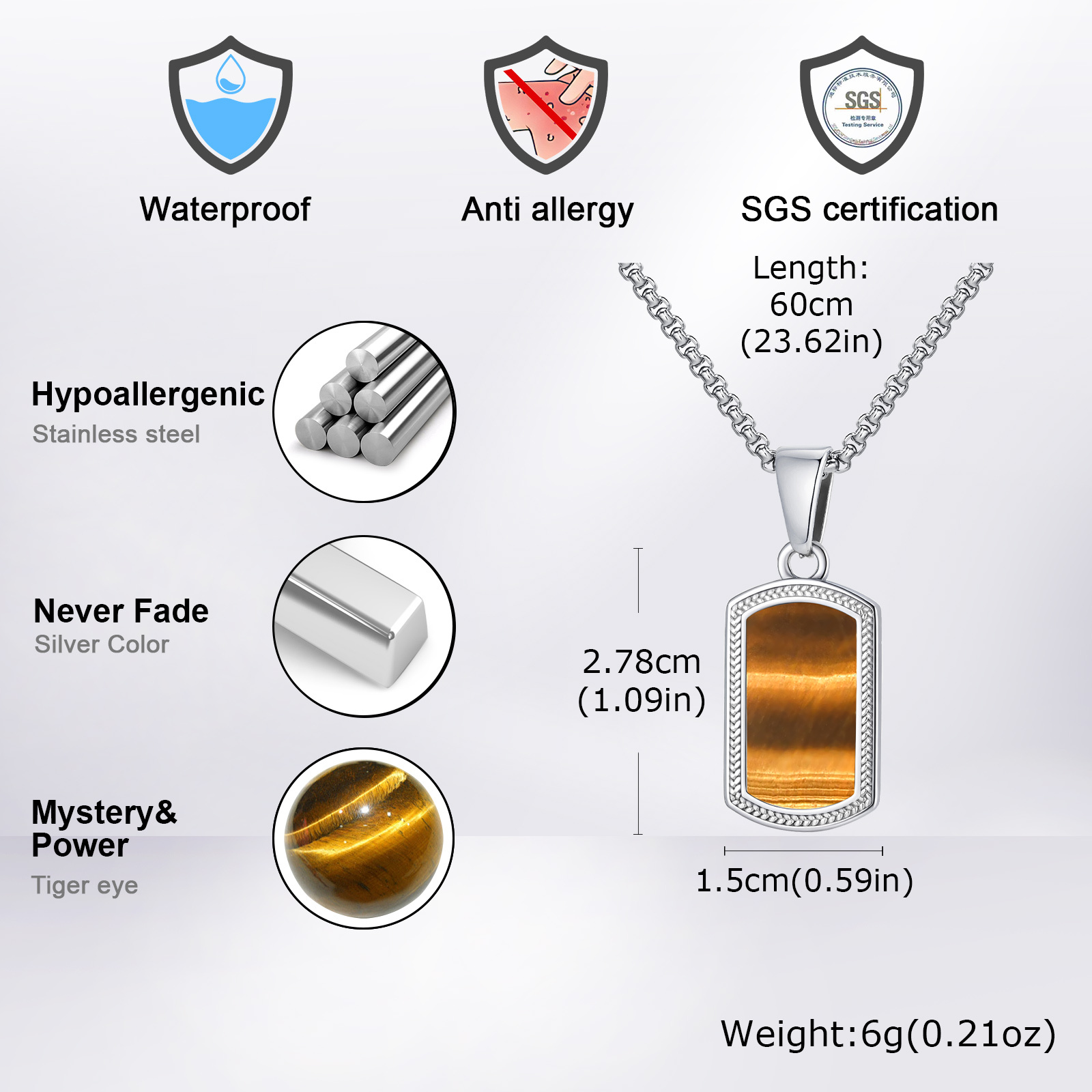 Vnox Stainless Steel Tiger Eye - Mens Dog Tag Necklace avis et prix